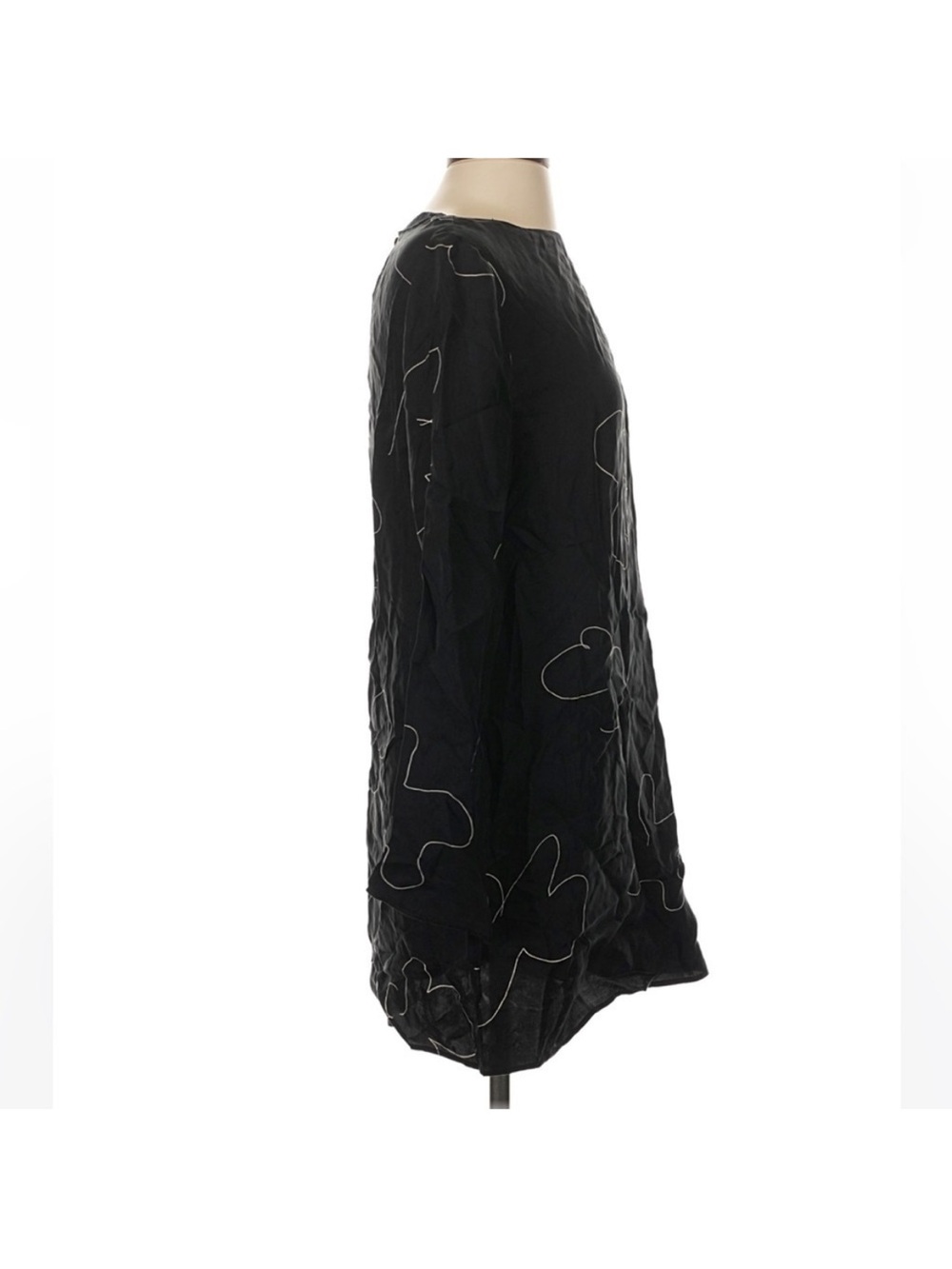 Madewell Erika Cupro Shift Dress Black Floral Mini Long Sleeve NWT Size Small - Picture 4 of 7